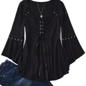 New  Trendy Grommet Eyelet Lace Up Blouse - Size 5x